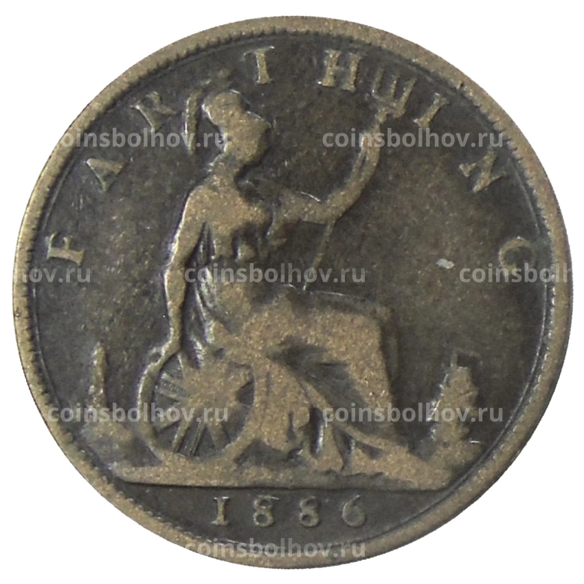 Монета 1 фартинг 1886 года Великобритания
