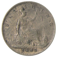 Монета 1 фартинг 1885 года Великобритания (аверс)