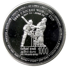Монета 1000 рупий 1999 года Шри-Ланка — Чемпионат мира по крикету 1996 (аверс)