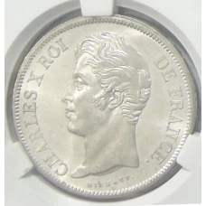 Монета 5 франков 1828 года W Франция (в слабе CPRC MS 64) (аверс)