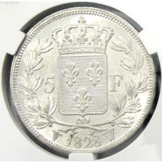Монета 5 франков 1828 года W Франция (в слабе CPRC MS 64) (реверс)