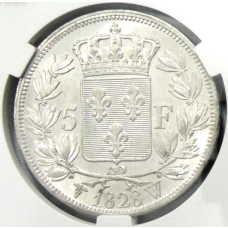 Монета 5 франков 1828 года W Франция (в слабе CPRC MS 64) (реверс)