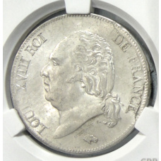 Монета 5 франков 1821 года W Франция (в слабе CPRC MS 62) (аверс)