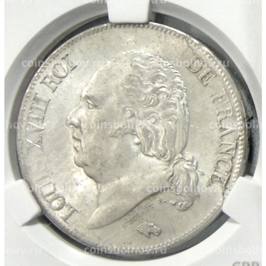 Монета 5 франков 1821 года W Франция (в слабе CPRC MS 62)