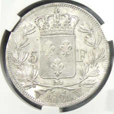 Монета 5 франков 1821 года W Франция (в слабе CPRC MS 62) (реверс)