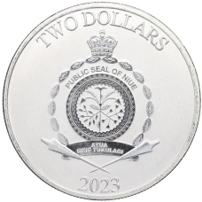 Монета 2 доллара 2023 года Ниуэ «Звездные войны — Грогу» (реверс)