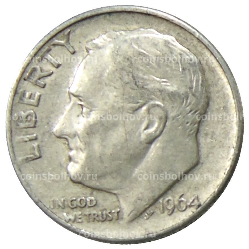 Монета 1 дайм (10 центов) 1964 года D США