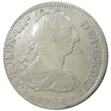 Монета 8 реалов 1784 года Испанская Мексика (аверс)
