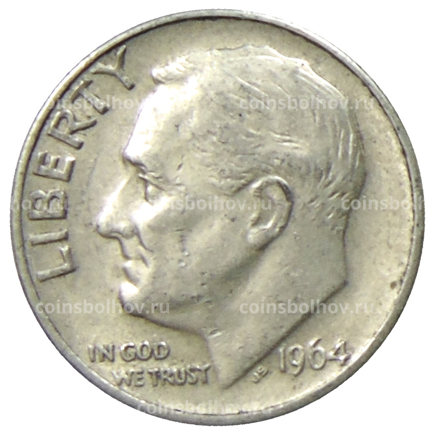 Монета 1 дайм (10 центов) 1964 года D США