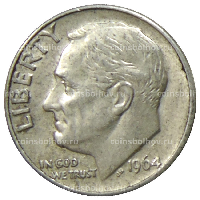 Монета 1 дайм (10 центов) 1964 года D США