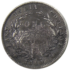 Монета 1 рупия 1840 года Британская Индия — Колониальный надчекан (реверс)