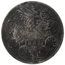 Монета 1 рупия 1882 года Британская Индия — Колониальный надчекан (реверс)