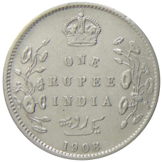 Монета 1 рупия 1908 года Британская Индия (аверс)