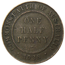 Монета 1/2 пенни 1938 года Австралия (аверс)