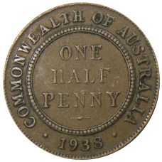 Монета 1/2 пенни 1938 года Австралия (аверс)
