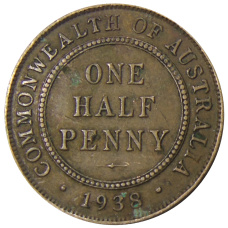 Монета 1/2 пенни 1938 года Австралия (аверс)
