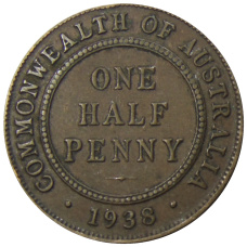 Монета 1/2 пенни 1938 года Австралия (аверс)