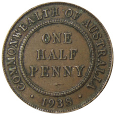 Монета 1/2 пенни 1938 года Австралия (аверс)