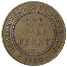 Монета 1/2 пенни 1938 года Австралия (аверс)