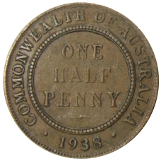 Монета 1/2 пенни 1938 года Австралия (аверс)