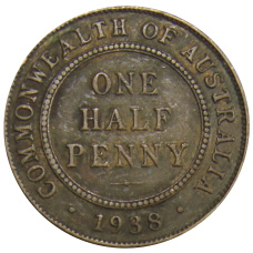 Монета 1/2 пенни 1938 года Австралия (аверс)