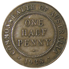 Монета 1/2 пенни 1938 года Австралия (аверс)