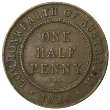 Монета 1/2 пенни 1938 года Австралия (аверс)