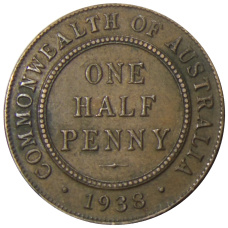 Монета 1/2 пенни 1938 года Австралия (аверс)