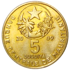 Монета 5 угий 2009 года Мавритания (аверс)