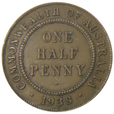 Монета 1/2 пенни 1938 года Австралия (аверс)
