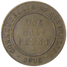 Монета 1/2 пенни 1938 года Австралия (аверс)