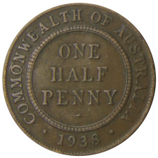Монета 1/2 пенни 1938 года Австралия (аверс)