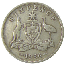 Монета 6 пенсов 1936 года Австралия (аверс)