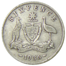 Монета 6 пенсов 1936 года Австралия (аверс)