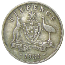 Монета 6 пенсов 1936 года Австралия (аверс)