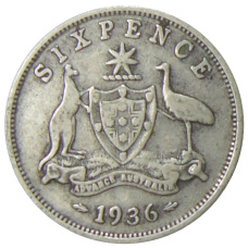 Монета 6 пенсов 1936 года Австралия (аверс)