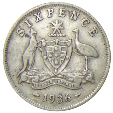 Монета 6 пенсов 1936 года Австралия (аверс)