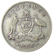 Монета 6 пенсов 1936 года Австралия (аверс)