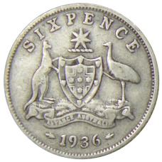 Монета 6 пенсов 1936 года Австралия (аверс)