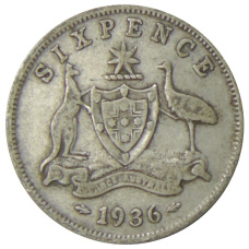 Монета 6 пенсов 1936 года Австралия (аверс)
