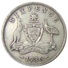 Монета 6 пенсов 1936 года Австралия (аверс)