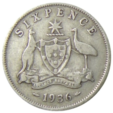 Монета 6 пенсов 1936 года Австралия (аверс)
