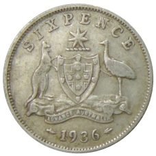 Монета 6 пенсов 1936 года Австралия (аверс)