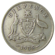 Монета 6 пенсов 1936 года Австралия (аверс)