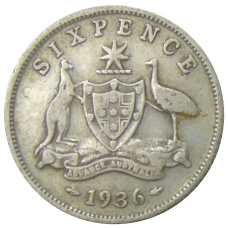 Монета 6 пенсов 1936 года Австралия (аверс)