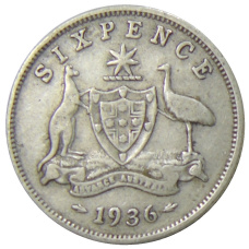 Монета 6 пенсов 1936 года Австралия (аверс)