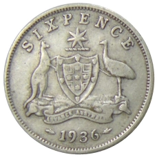 Монета 6 пенсов 1936 года Австралия (аверс)