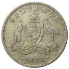 Монета 6 пенсов 1936 года Австралия (аверс)