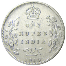 Монета 1 рупия 1906 года Британская Индия (аверс)