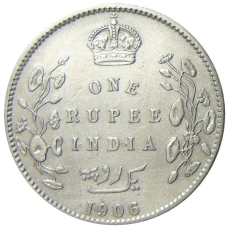 Монета 1 рупия 1906 года Британская Индия (аверс)